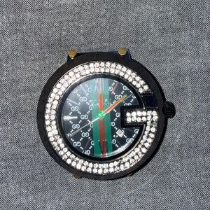 Vintage Gucci Black, Green and Red Crystal-Accented Watch Face Unisex